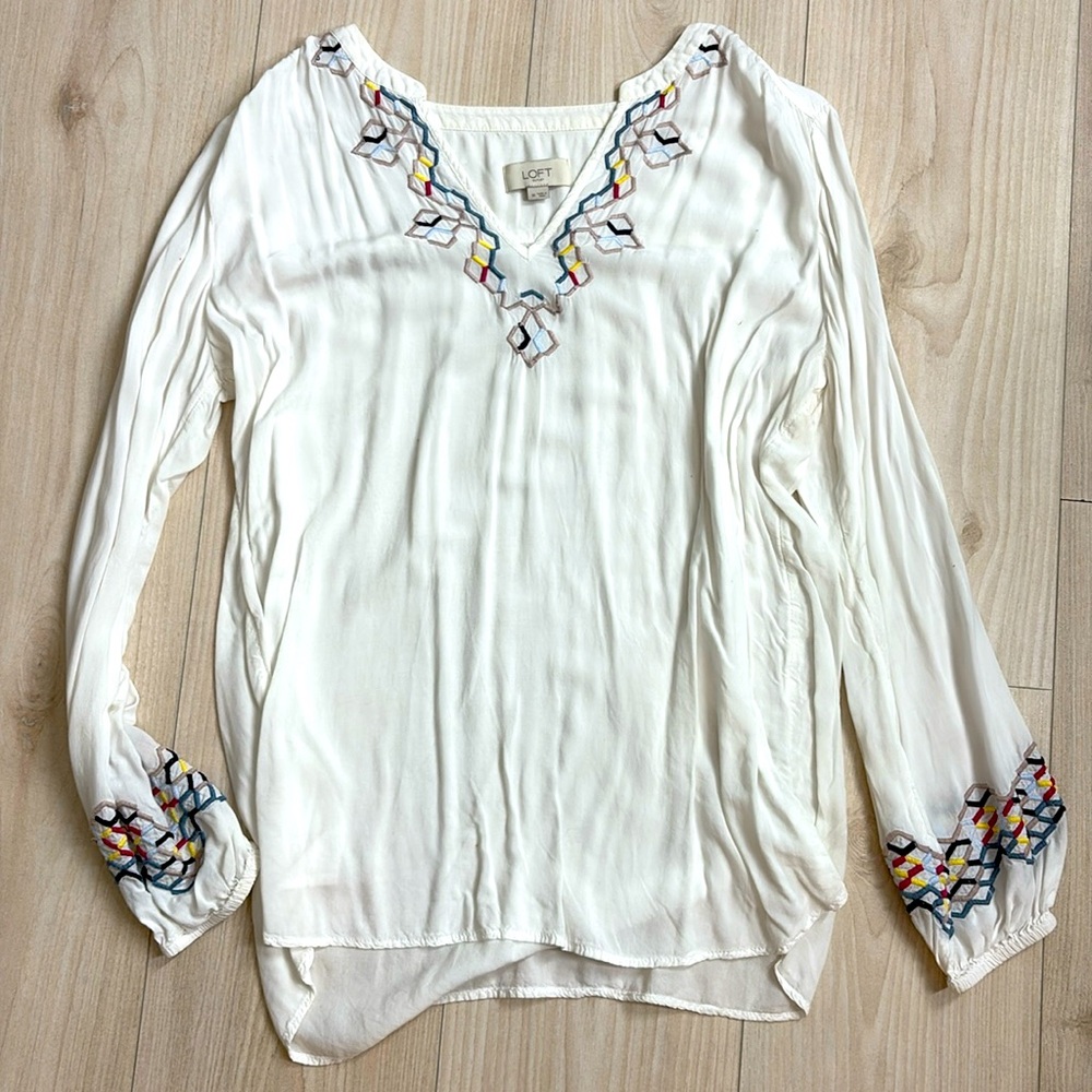 Loft White Long sleeve dress shirt with rainbow pattern size medium